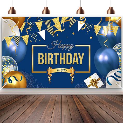 Buy Enjoyfun Happy Birthday Decorations Banner Large Navy Blue And Gold