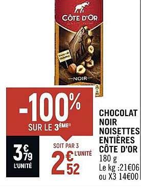 Promo Chocolat Noir Noisettes Enti Res C Te D Or Chez Spar Icatalogue Fr