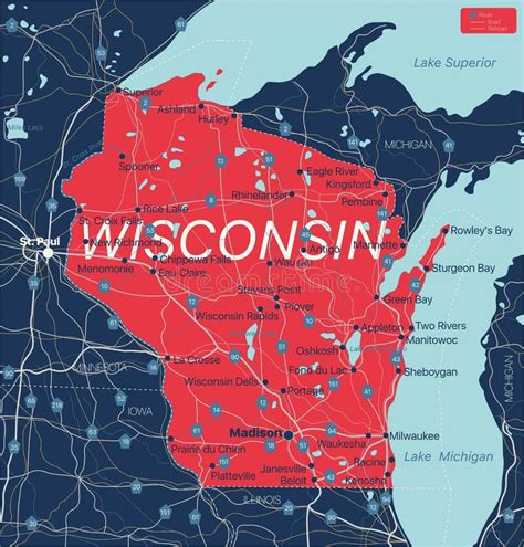 Mapa Del Estado De Wisconsin Resaltado En El Mapa De Estados Unidos