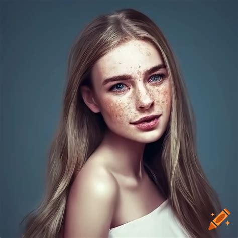 Portrait Of A Woman With Delicate Freckles And Dark Blonde Hair On Craiyon