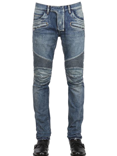 Balmain Painted Denim Biker Jeans In Blue For Men Lyst