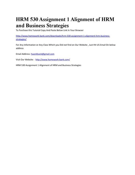 Hrm 530 Assignment 1 Alignment Of Hrm And Business Strategies By