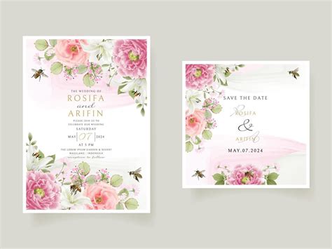 Wedding Invitation Card Template With Beautiful Floral Hand Drawn