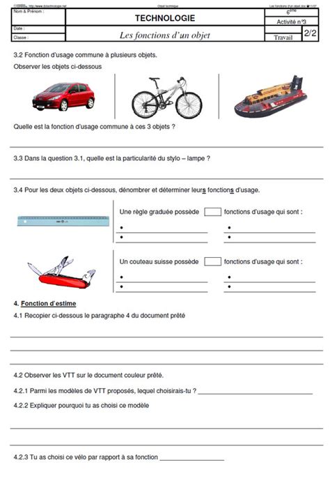 Exercice De Technologie Eme A Imprimer