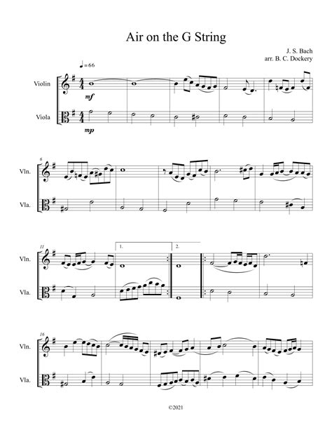 Air On The G String Violin And Viola Duet Arr B C Dockery By J