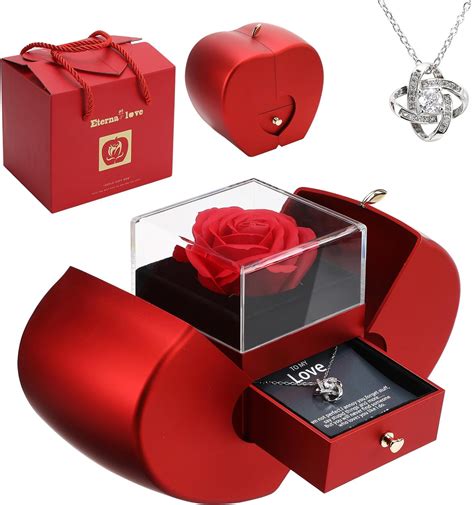 Wikay Coffret Rose Eternelle Avec Bijoux Cadeau D Anniversaire De Rose