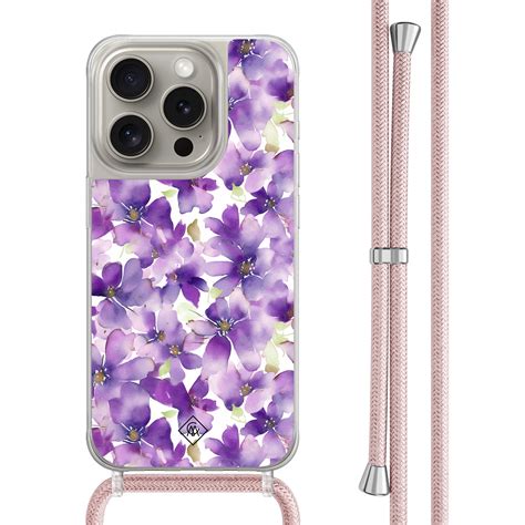 IPhone 15 Pro Hoesje Met Rosegoud Koord Floral Violet Casimoda Nl