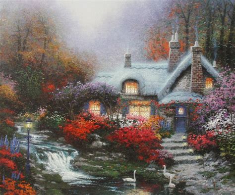 Evening At Swanbrooke Cottage Thomashire Iii By Thomas Kinkade X