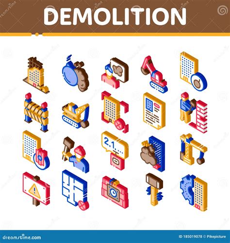 Demolition Building Isometric Icons Set Vector Stock Vector