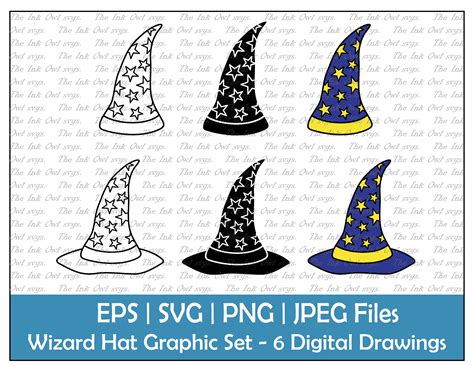 Wizard Hat Vector Clipart Set Outline And Stamp Drawing Etsy