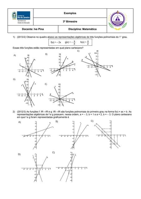 Lista De Exercícios De Função Afim