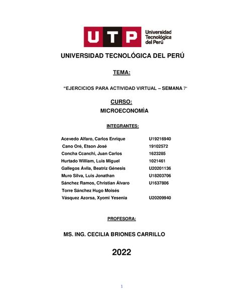 U3 S7 Ejercicios actividad virtual SEM 7 1 UNIVERSIDAD TECNOLÓGICA