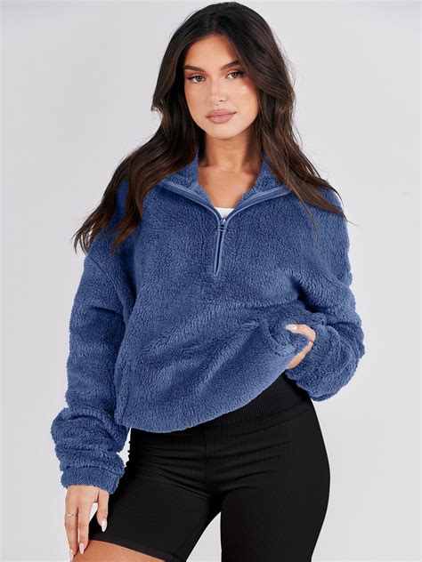 Anrabess Women Oversized Sherpa Fleece Sweatshirt Long Sleeve Half Zip