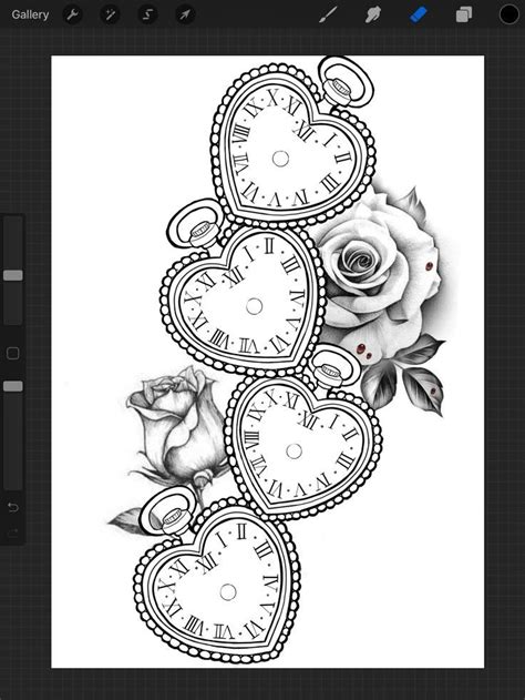 4 clock heart rose tattoo design drawing | Watch tattoo design, Pocket ...