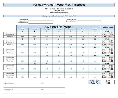 Free Printable Monthly Timesheet Templates [for Excel]