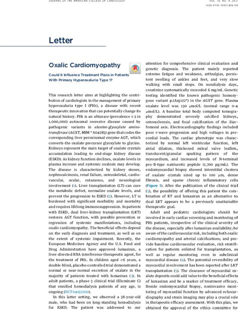 Oxalic Cardiomyopathy Could It Influence Treatment Plans In Patients