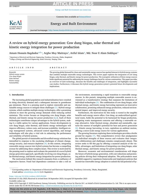 PDF A Review On Hybrid Energy Generation Cow Dung Biogas Solar