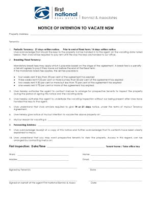 Fillable Online Notice Of Intention To Vacate Nsw Fax Email Print