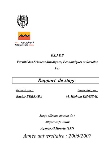 Rapport De Stage Banque Exemple