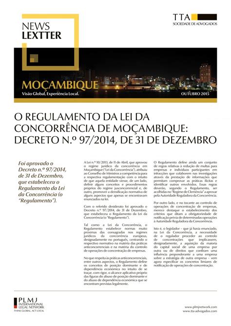 Moçambique O Regulamento Da Lei Da Concorrência De Moçambique