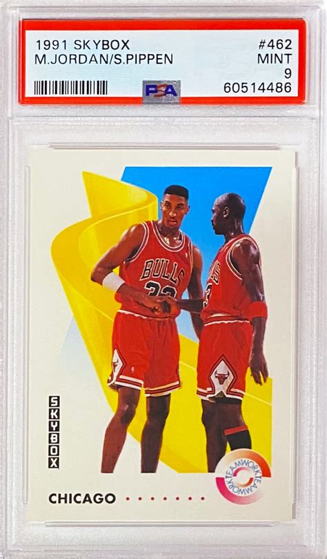 Michael Jordan And Scottie Pippen 1991 92 Skybox Chicago Bulls Basketball Graded Card Grade 9 Psa