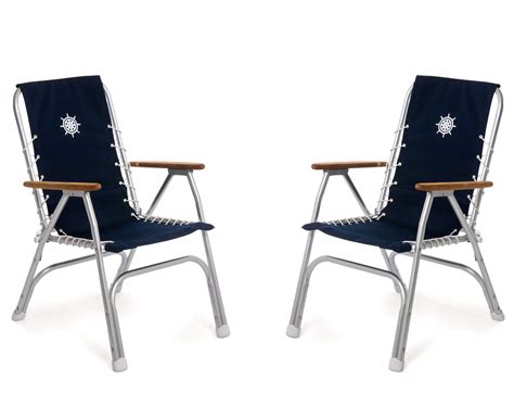 Forma Marine Boat Chairs High Back Navy Blue Deck Folding Marine Aluminum Teak