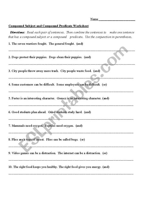 Compound Subject And Predicate Worksheets