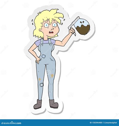 Sticker Of A Too Much Coffee Cartoon Stock Vector Illustration Of