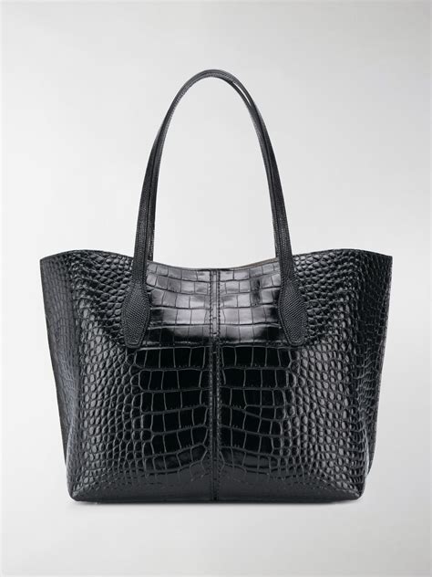 Tod S Crocodile Effect Tote Bag Black Modes