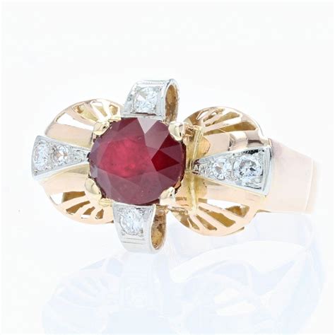 Proantic Bague Vintage Rubis Et Diamants