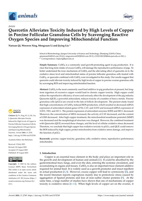 PDF Quercetin Alleviates Toxicity Induced By High Levels Of Copper In