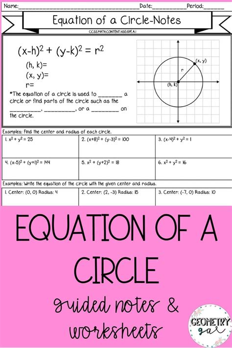 General Equation Of A Circle Worksheet