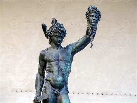 Detail Of Perseus Holding Head Of Medusa Bronze Statue In Loggia De