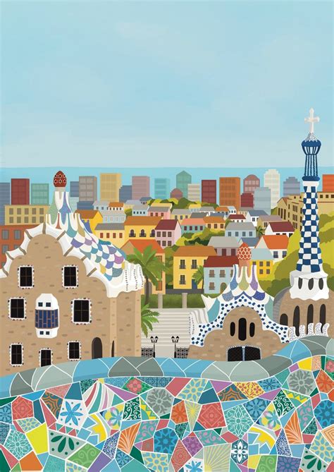 Barcelona Print Colourful City Print A A Sizes Etsy Uk