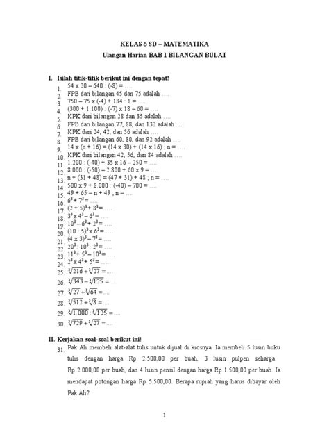 38 Soal Matematika Kelas 6 Operasi Hitung Campuran Bilangan Cacah Soal Jawaban