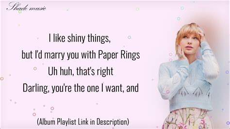 Taylor Swift Paper Rings Lyrics Youtube