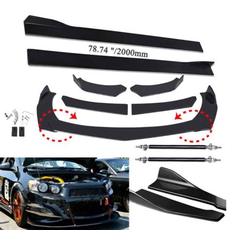 Front Bumper Chin Lip Splitter Spoiler Body Kit Strut Rods For Chevy