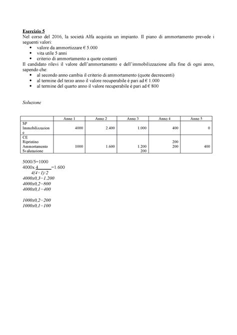 Esercizio Ammortamento Cambio Criterio Svalutazione E Ripristino