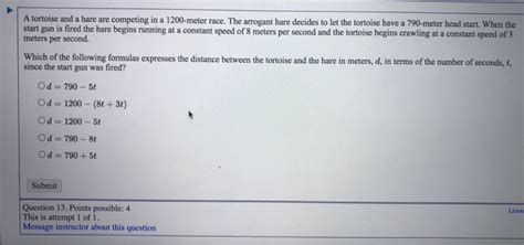 Solved A Tortoise And A Hare Are Competing In A 1200 Meter Chegg