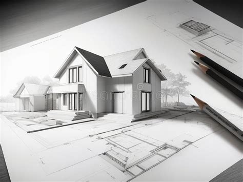 House Design Sketch with Pencil Stock Illustration - Illustration of ...