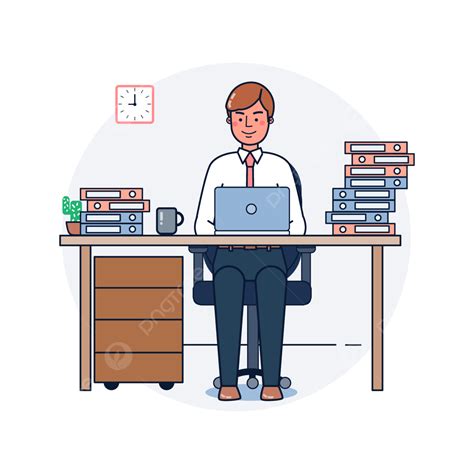 Desk Work Office Vector PNG Images, Businessman Cartoon Working At ...