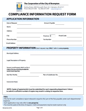 Fillable Online Brampton Compliance Information Request Form City Of