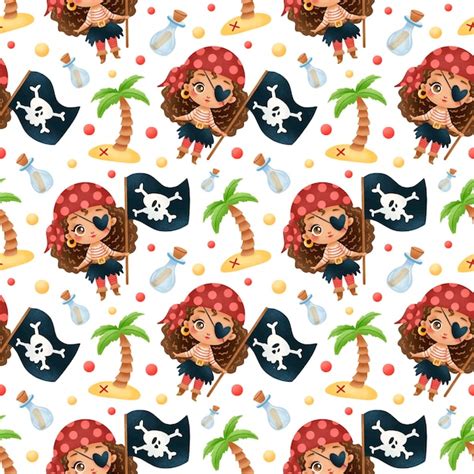 Premium Vector Cute Cartoon African American Pirates Girls Seamless