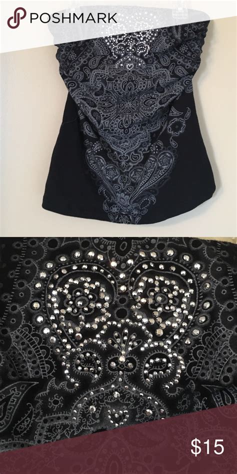 Black And Rhinestone Top Rhinestone Top Tops Strapless Top