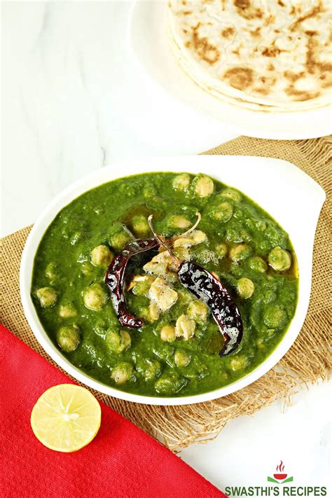 Chana Saag Recipe Chana Palak Swasthi S Recipes