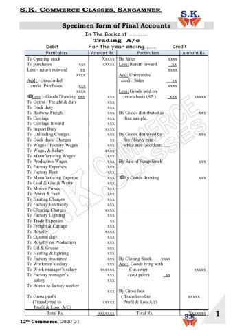 Partnership Final Account Specimen Format Pdf