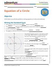 Guided Notes Equation Of A Circle Pdf Guided Notes Name Date