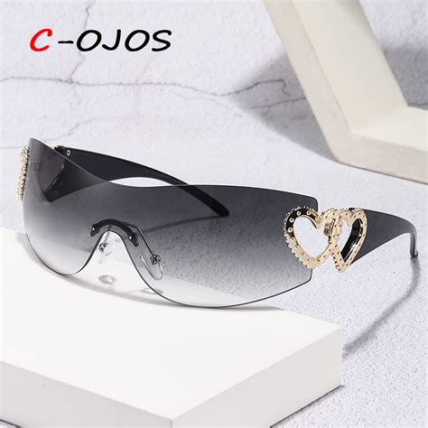 Rimless Y2k Sunglasses Women Trendy Gradient Wrap Around Sun Glasses