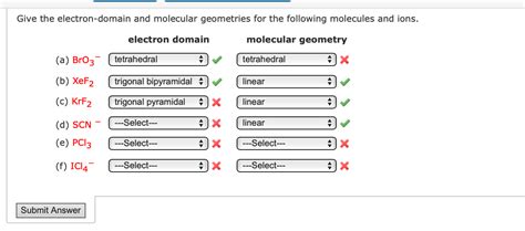 Solved Give The Electron Domain And Molecular Geometries For Chegg