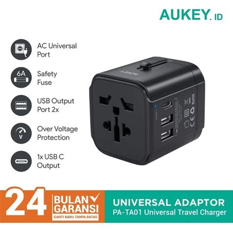 Jual Aukey Pa Ta01 Original Universal Adapter With Usb C And Usb A Port Adaptor Charger Shopee